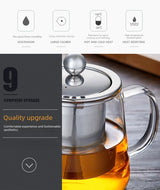 Heat-Resistant Borosilicate Glass Teapot with Removable Stainless Steel Infuser – Clear Tea Kettle for Kung Fu Tea Brewing Set