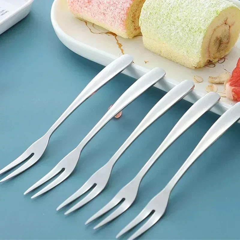 13cm StainlessTwo-tine Steel Fruit Forks Set Small Size Two-tine Dessert Snack Cake Forks for Parties and Cafeterias