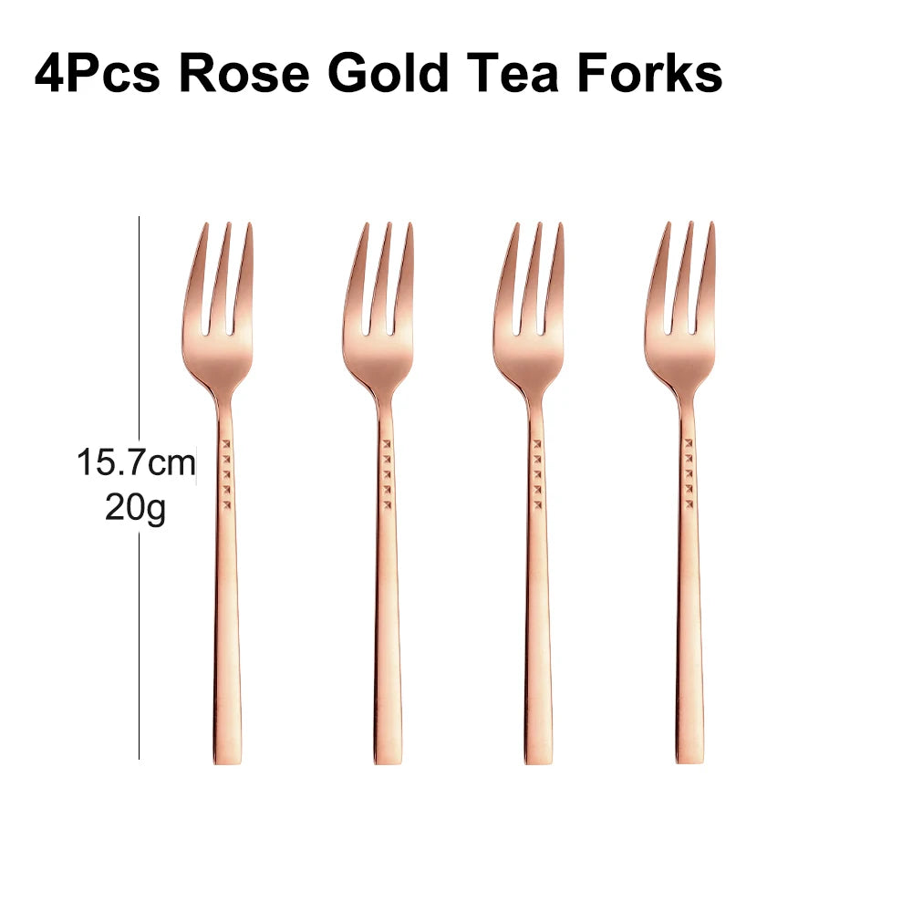 4/6/12Pcs Black Coffee Fork Stainless Steel 304 Tea Fork Set Ice Cream Cake Fruit Forks Mirror Gold Cutlery Thin Sliverware