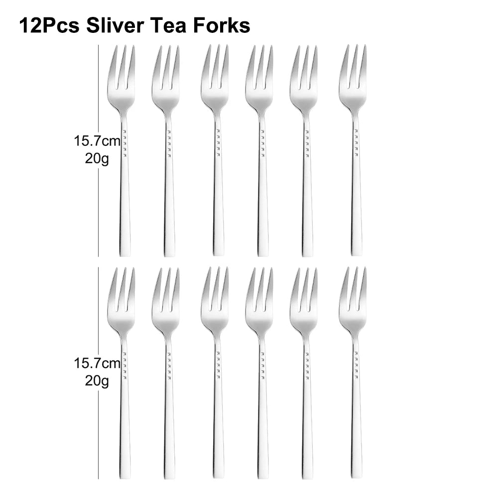 4/6/12Pcs Black Coffee Fork Stainless Steel 304 Tea Fork Set Ice Cream Cake Fruit Forks Mirror Gold Cutlery Thin Sliverware