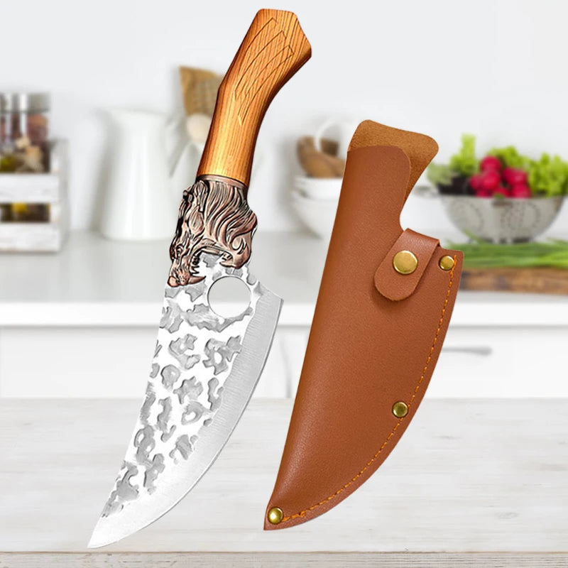 Meat Cutting Knives Boning Knife Wooden Handle Hnadmade Forge Knives Slicing Knife Multifunctional Kitchen Knives with Cover