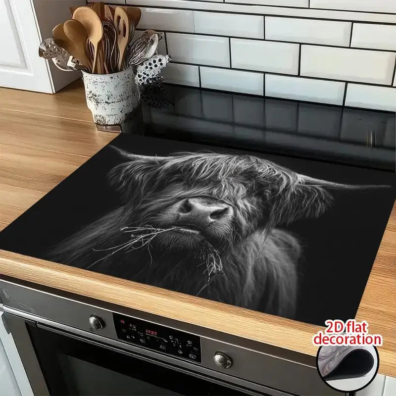 Oversized Stove Cover Heat Resistant Anti Slip Kitchen Countertop Protector Highland Cow Design Scratch Resistant Baking Mat
