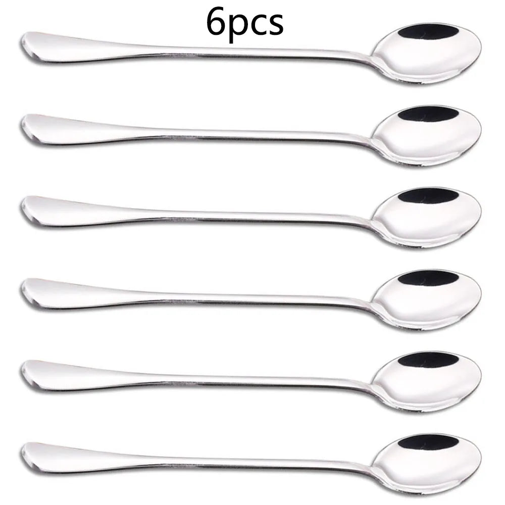 6pcs Stainless Steel  Ice Tea Scoop Dessert Spoon Food Grade Ice Cream Candy Tea Spoon Milkshake Coffee Multi-Purpose Spoon