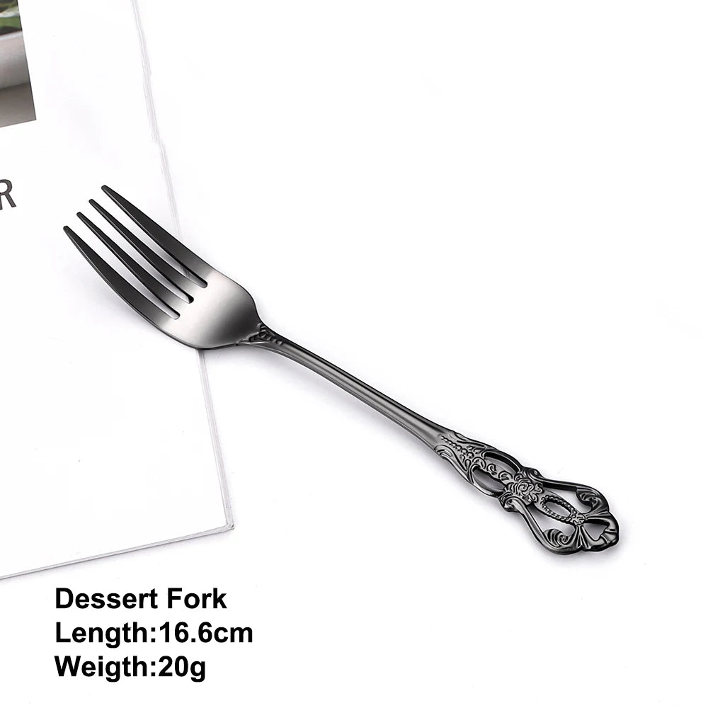 2/4/6/12Pcs Dessert Forks Gold Fruit Fork Stainless Steel Sliver Tableware Cake Snack Salad Fork Mirror Western Black Cutlery