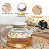 1/1.8L Glass Teapot Bamboo Lid 1pack Glass Tea Kettle with Removable Filter Spout for Loose Leaf、Fruit Tea and Fragrant Tea