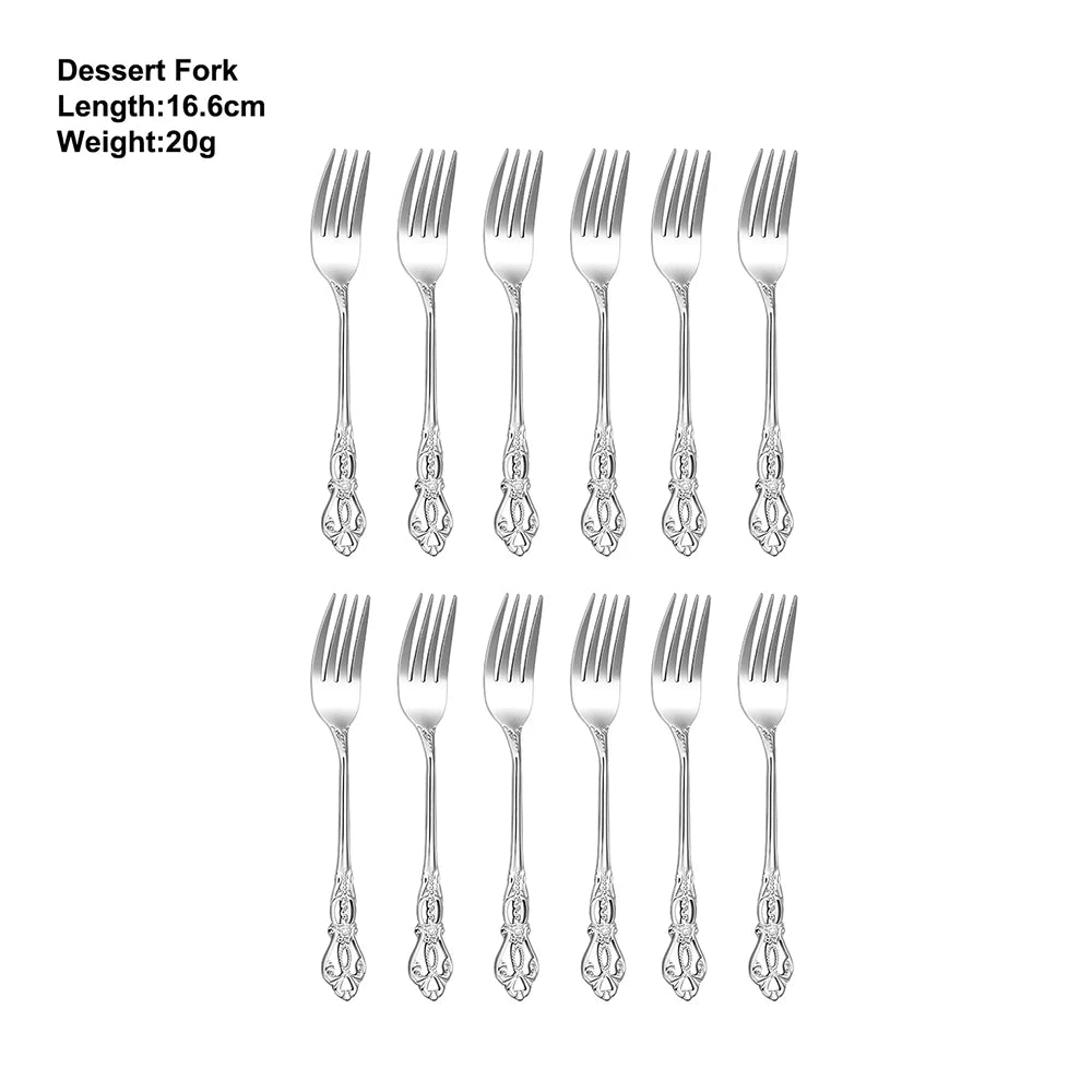2/4/6/12Pcs Dessert Forks Gold Fruit Fork Stainless Steel Sliver Tableware Cake Snack Salad Fork Mirror Western Black Cutlery