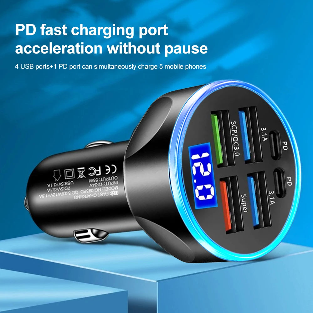 66W Fast Car Charger - Multi-Port QC3.0 Adapter