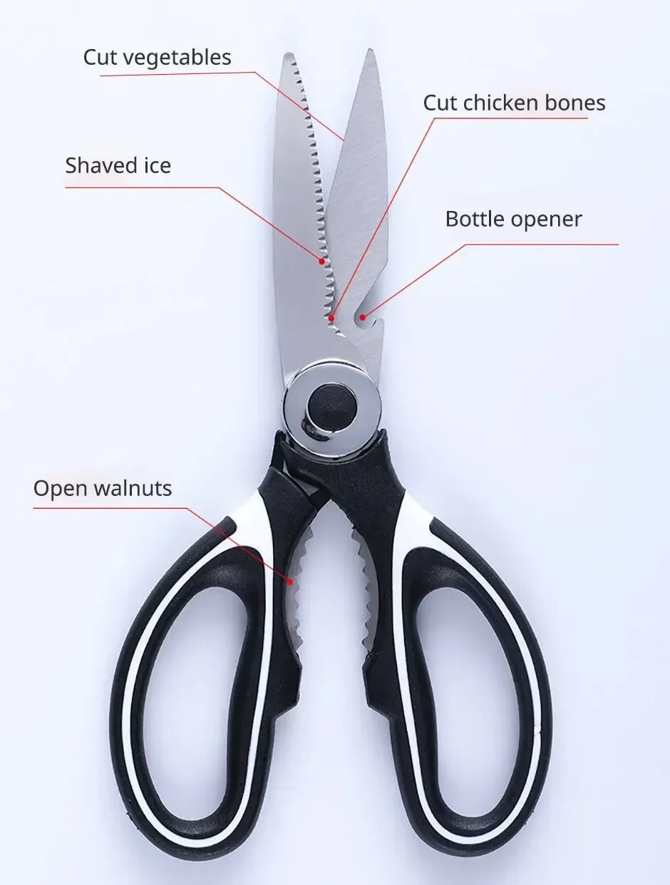 ‌Premium Stainless Steel Kitchen Scissors Heavy Duty Strong Blade for Cutting Fish Meat Chicken Bones Pizza Dishwasher Safe