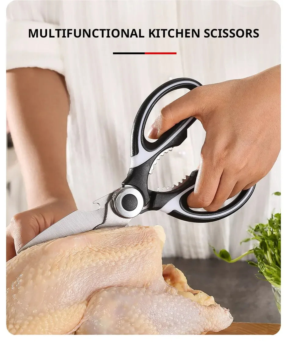 ‌Premium Stainless Steel Kitchen Scissors Heavy Duty Strong Blade for Cutting Fish Meat Chicken Bones Pizza Dishwasher Safe