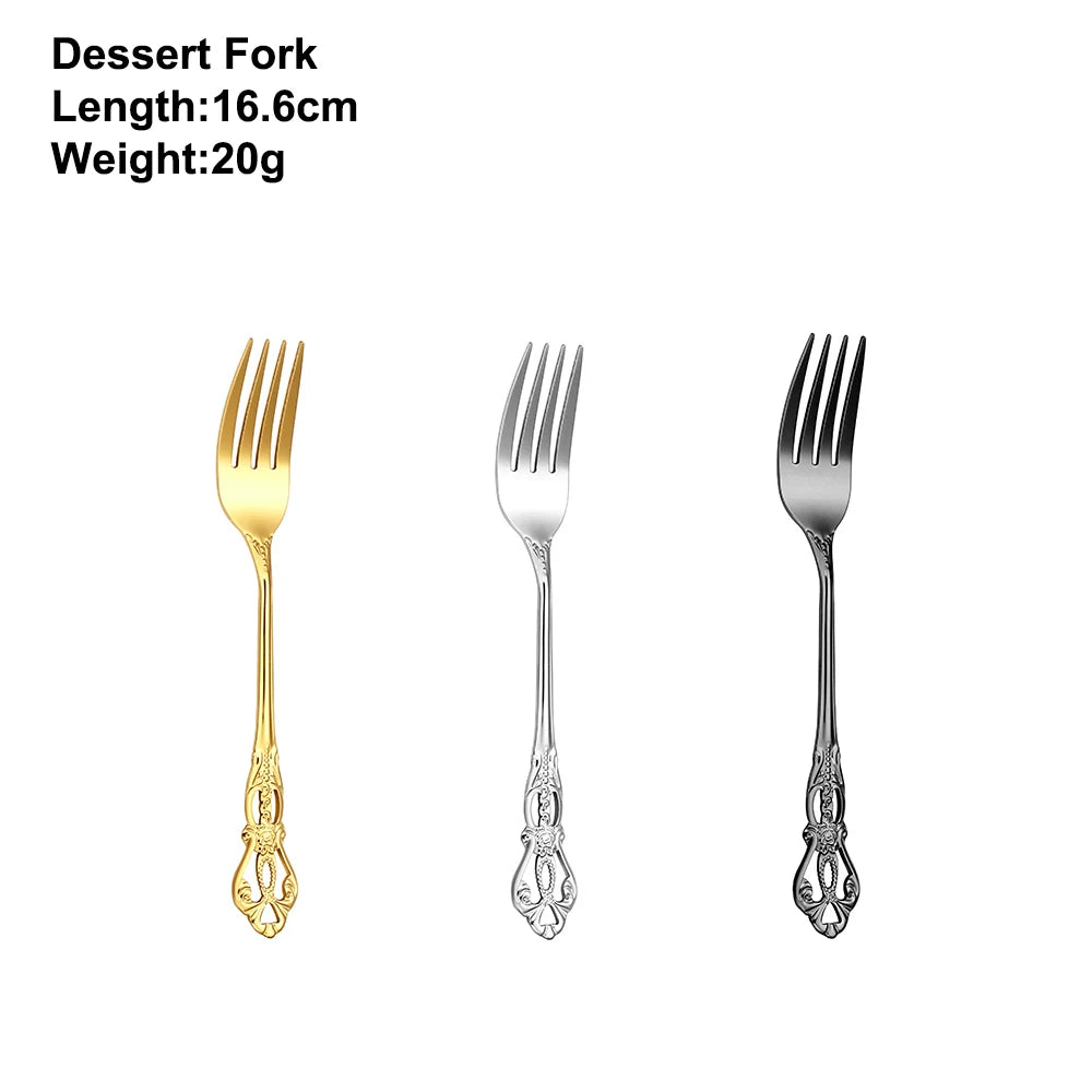 2/4/6/12Pcs Dessert Forks Gold Fruit Fork Stainless Steel Sliver Tableware Cake Snack Salad Fork Mirror Western Black Cutlery