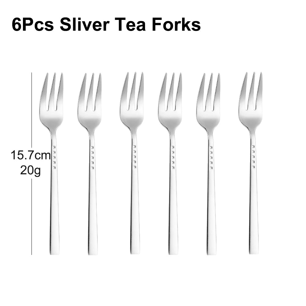 4/6/12Pcs Black Coffee Fork Stainless Steel 304 Tea Fork Set Ice Cream Cake Fruit Forks Mirror Gold Cutlery Thin Sliverware