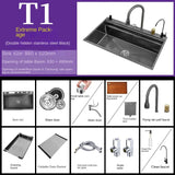 Waterfall Kitchen Sink Nanometer 304 Stainless Steel Large Single Slot Kitchen Accessories Waterfall Faucet Vegetable Basin