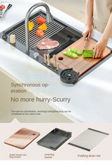 Waterfall Kitchen Sink Nanometer 304 Stainless Steel Large Single Slot Kitchen Accessories Waterfall Faucet Vegetable Basin