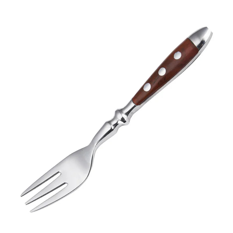 Classic Elegant Stainless Steel Cutlery Set Simulated Redwood Fork Spoon Knife Full Dinning Fork Steak Knife Teaspoon Creative