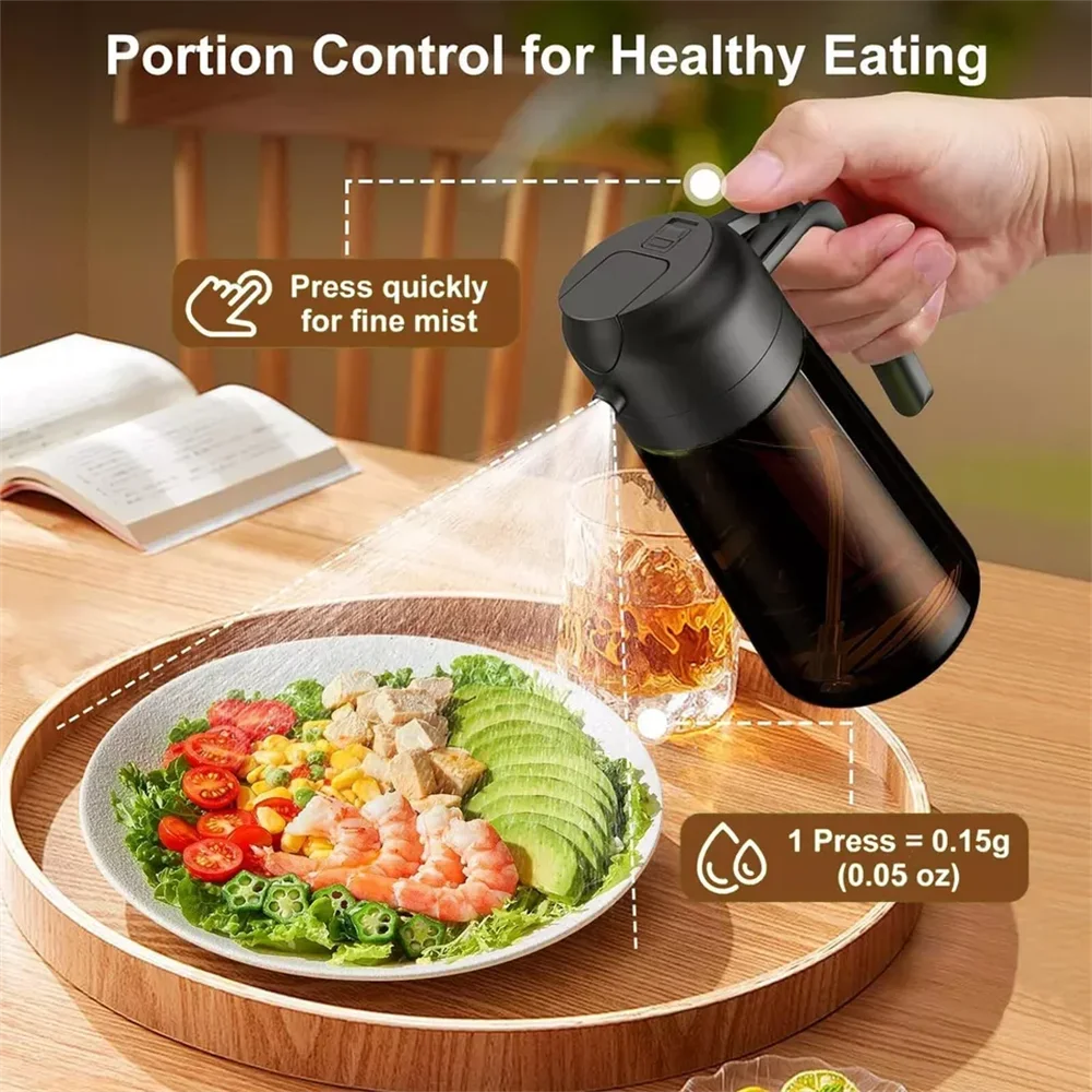 2-in-1 Glass Oil Sprayer & Dispenser, 16oz Leakproof Olive Oil Bottle for Cooking, Air Fryer, Salad, BBQ