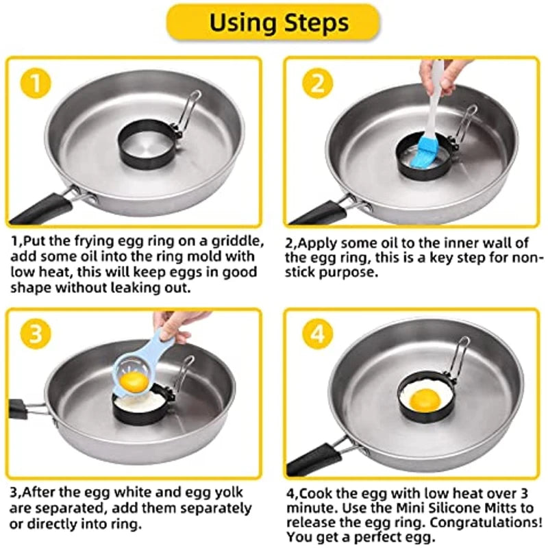 2pcs Stainless Steel Egg Ring Non-Stick Egg Ring, McMuffin, Sandwiches, Frying Or Shaping Eggs, Household Breakfast Cooking