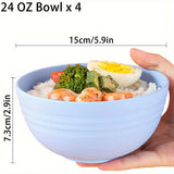 4-piece non fragile grain bowl set -24 ounce PP plastic bowl for soup/rice/grains - microwave and dishwasher safe