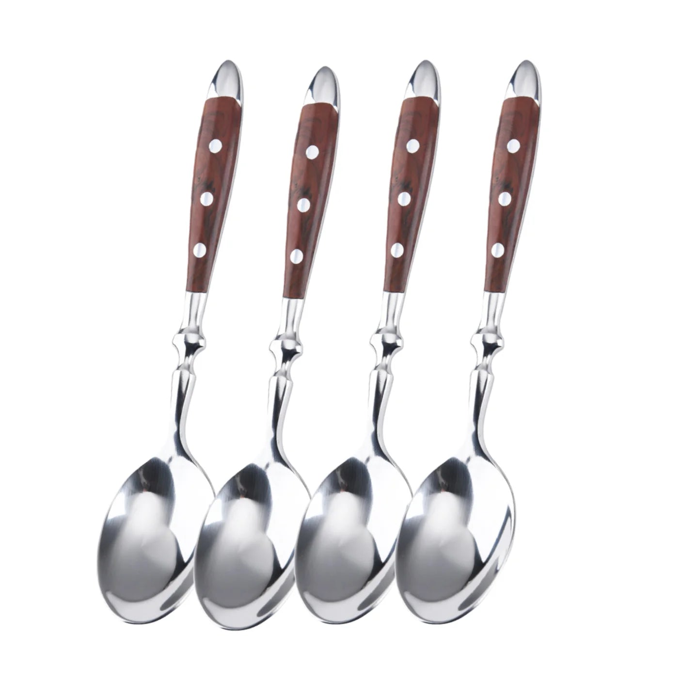Classic Elegant Stainless Steel Cutlery Set Simulated Redwood Fork Spoon Knife Full Dinning Fork Steak Knife Teaspoon Creative