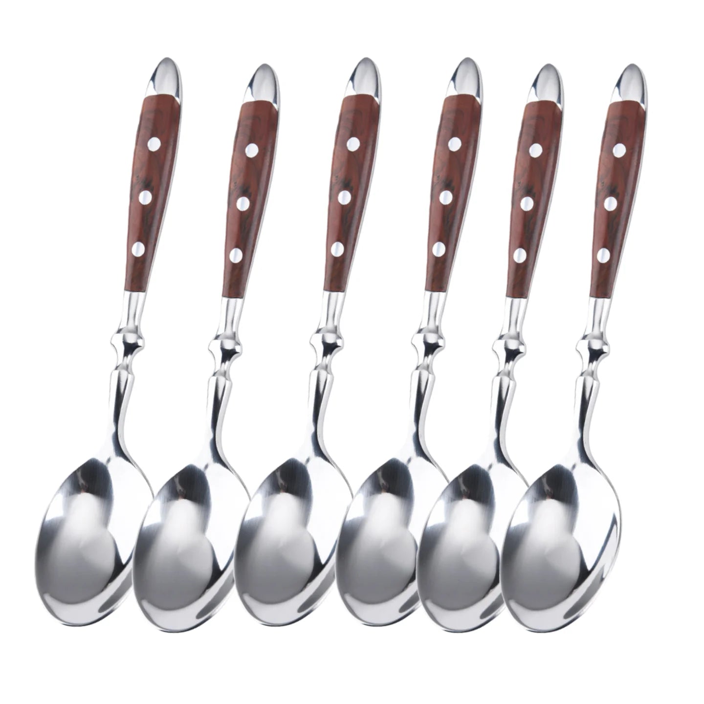 Classic Elegant Stainless Steel Cutlery Set Simulated Redwood Fork Spoon Knife Full Dinning Fork Steak Knife Teaspoon Creative