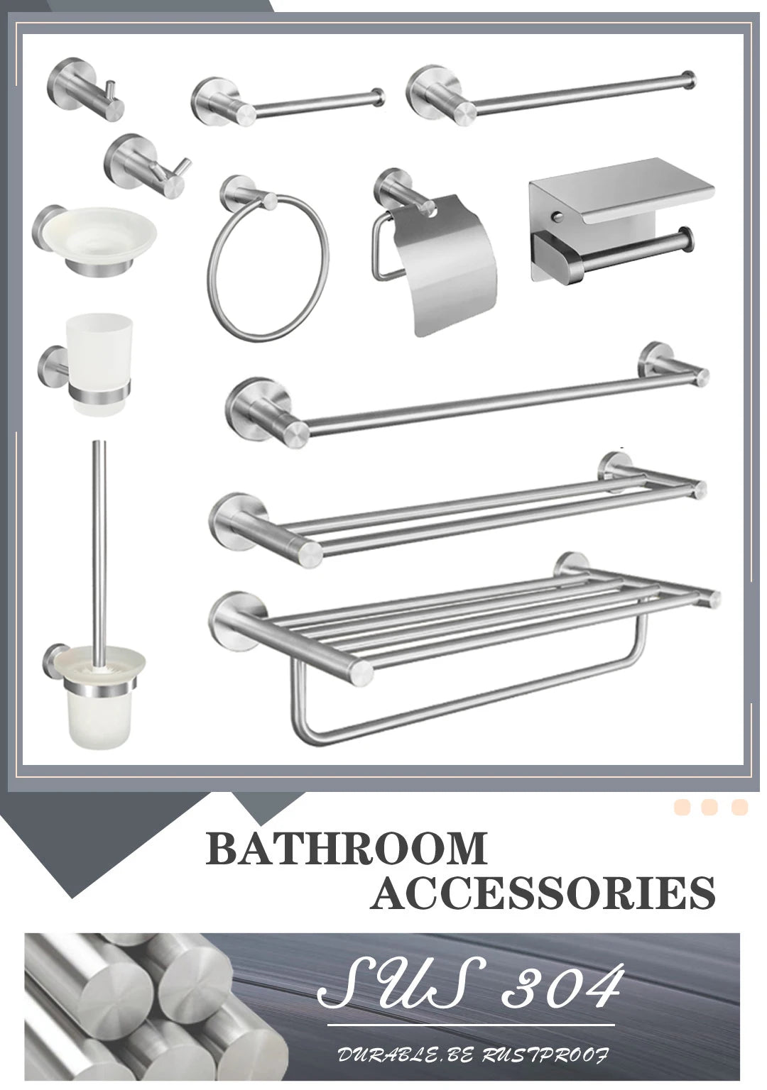 Bathroom Hardware 304 Stainless Steel Brushed Towel Rack Toilet Paper Holder Soap Holder Towel Bar Toilet Bathroom Accessories
