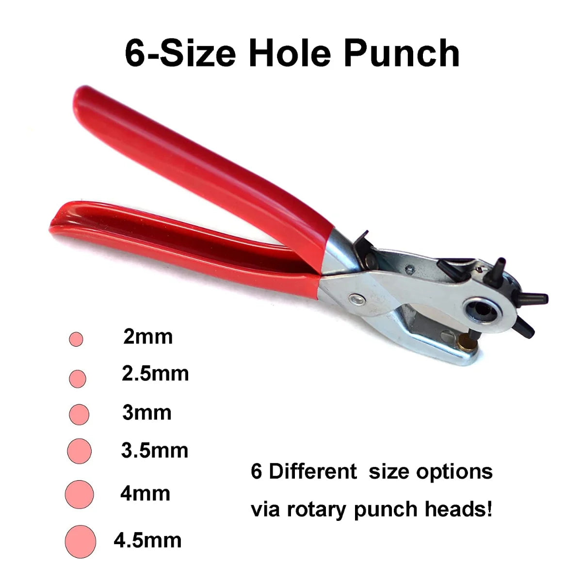 Leather Hole Punch,9" Belt Hole Puncher for Leather Heavy Duty, 6 Size Revolving Leather Belt Hand Hole Puncher