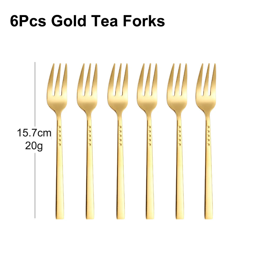 4/6/12Pcs Black Coffee Fork Stainless Steel 304 Tea Fork Set Ice Cream Cake Fruit Forks Mirror Gold Cutlery Thin Sliverware