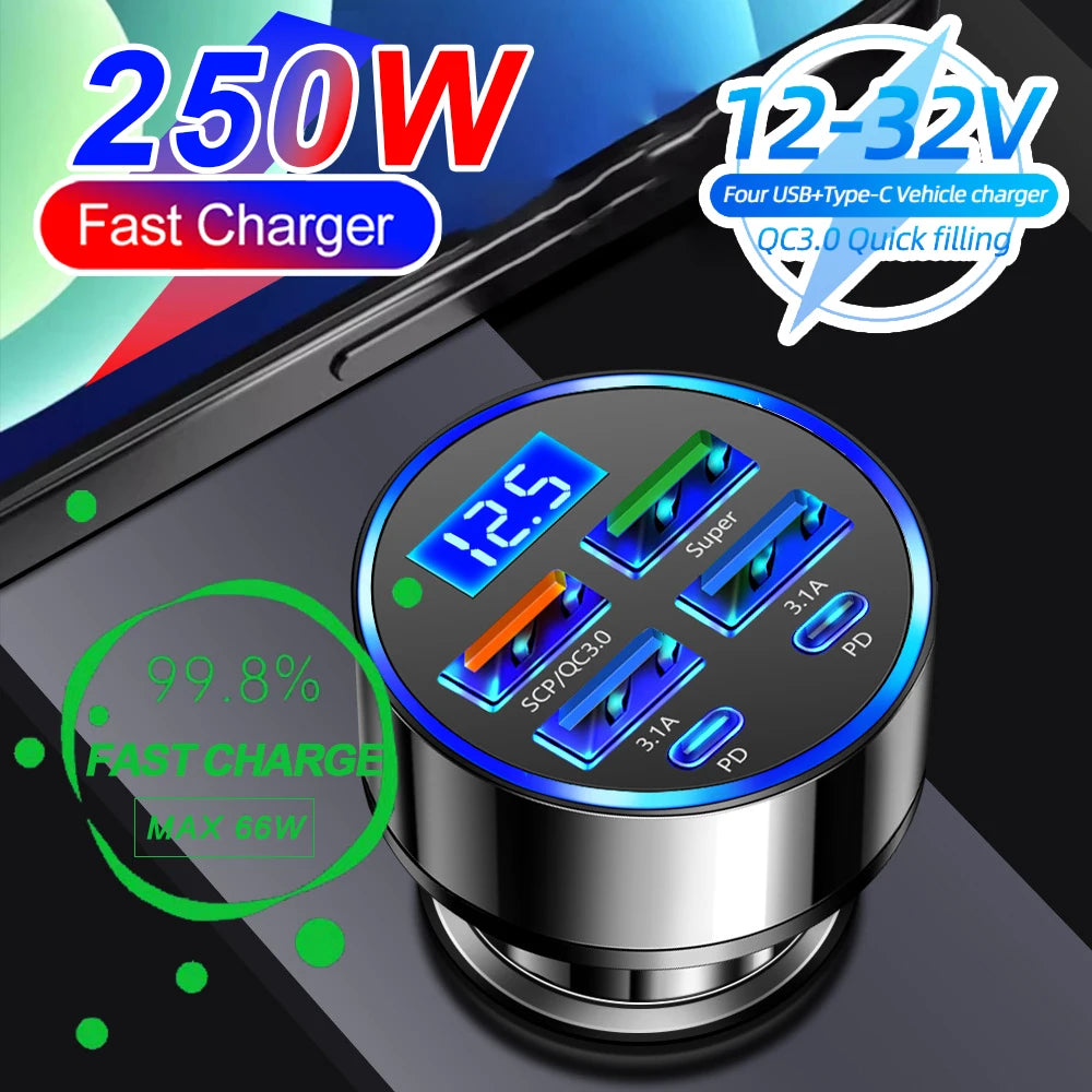 66W Fast Car Charger - Multi-Port QC3.0 Adapter