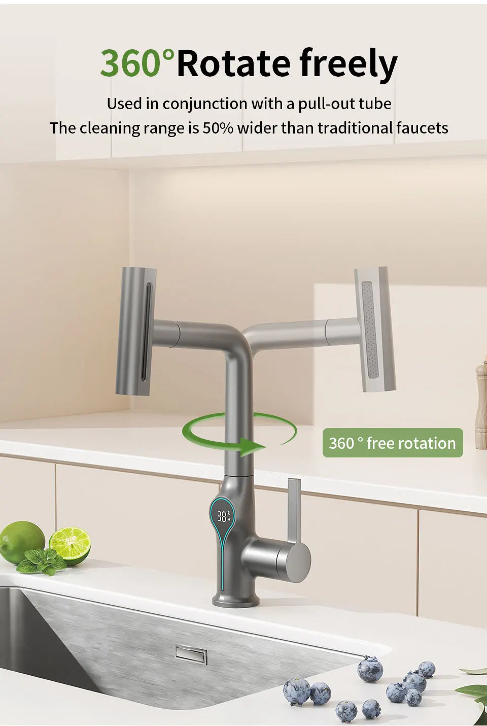 Intelligent Water Temperature Display Pull-out Sprayer Kitchen Faucet Hot and Cold Water Kitchen Sink Tap Single Hole Mixer