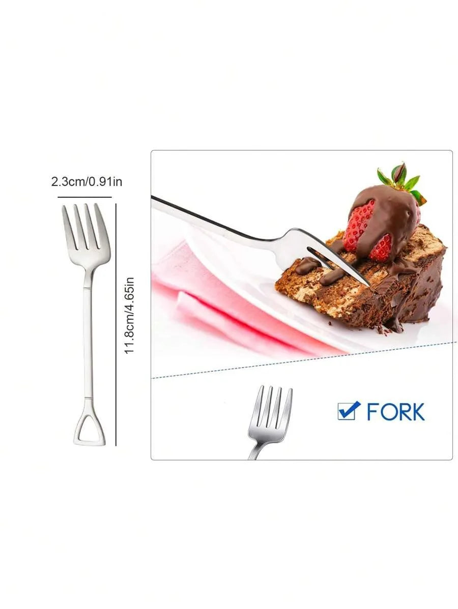 4/8/12pcs Stainless steel dessert fork fruit fork set, shovel-shaped small fork, suitable for afternoon tea, weddings, parties