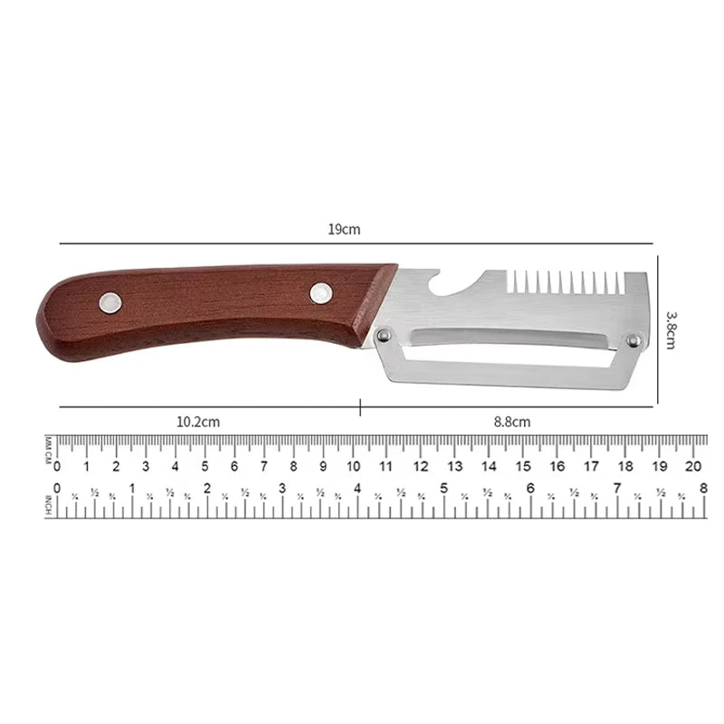 Wooden Handle Stainless Steel Peeler, Multi-Functional Kitchen Gadget for Fruits Vegetables Peeling Slicing, Durable & Smooth