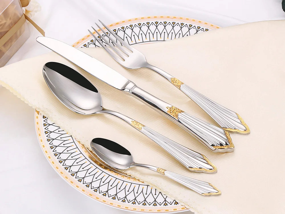 4/8/12/16/20 Pieces Gold Plated Luxury Silverware Flatware Dishwasher Safe 18/10 Stainless Steel Cutlery Set For Home Wedding