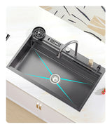 Waterfall Kitchen Sink Nanometer 304 Stainless Steel Large Single Slot Kitchen Accessories Waterfall Faucet Vegetable Basin