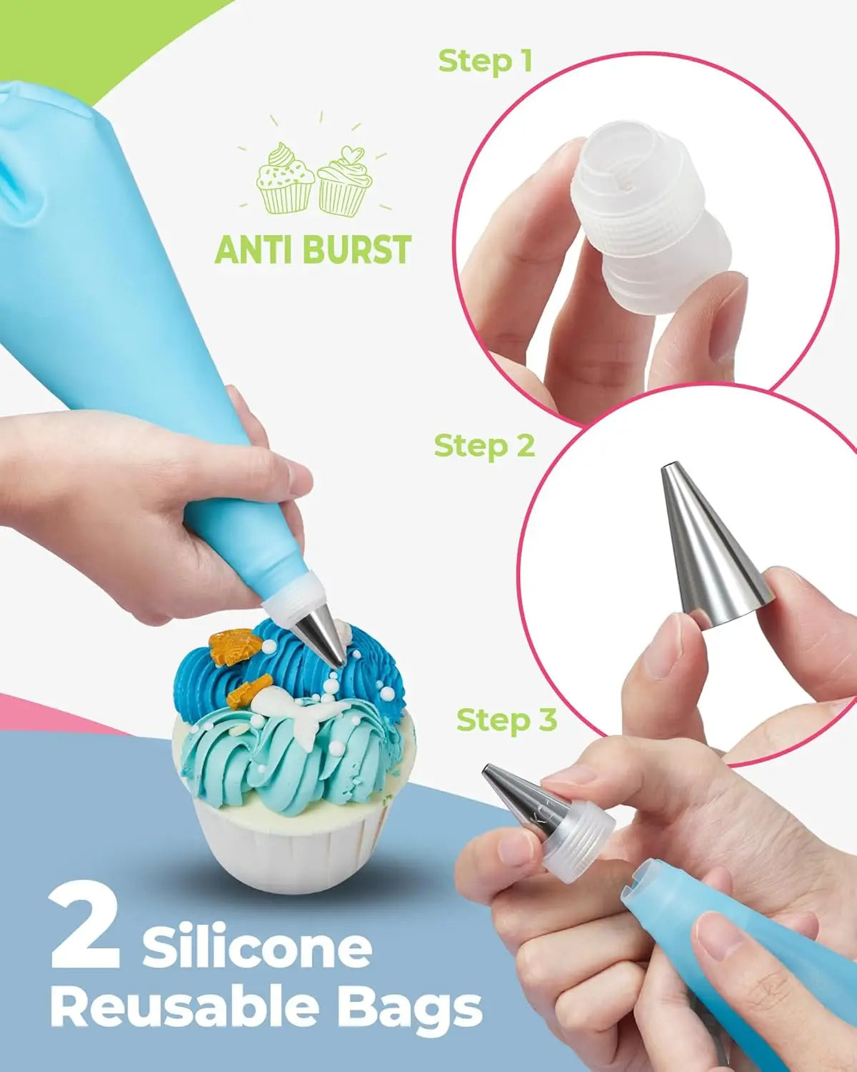 80PCS Cake Decorating Set-Non-Slip Turntable with 14 Piping Tips, Scrapers & Tools for Professional DIY Baking Tools Accessories