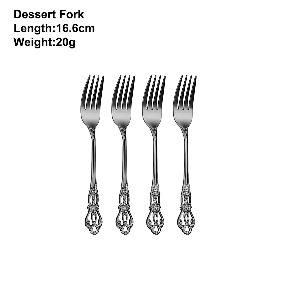 2/4/6/12Pcs Dessert Forks Gold Fruit Fork Stainless Steel Sliver Tableware Cake Snack Salad Fork Mirror Western Black Cutlery