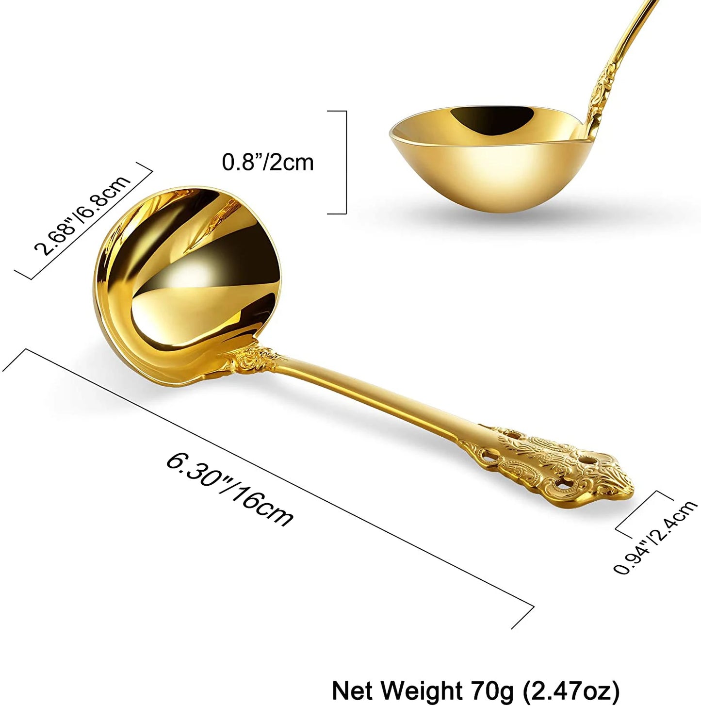 2/3/4/5/6 Pieces Gravy Ladle 6.3in Gorgeous 1 oz. Mirror Gold 18/10 Stainless Steel Gravy Sauce Soup Ladle Spoon for Stirring