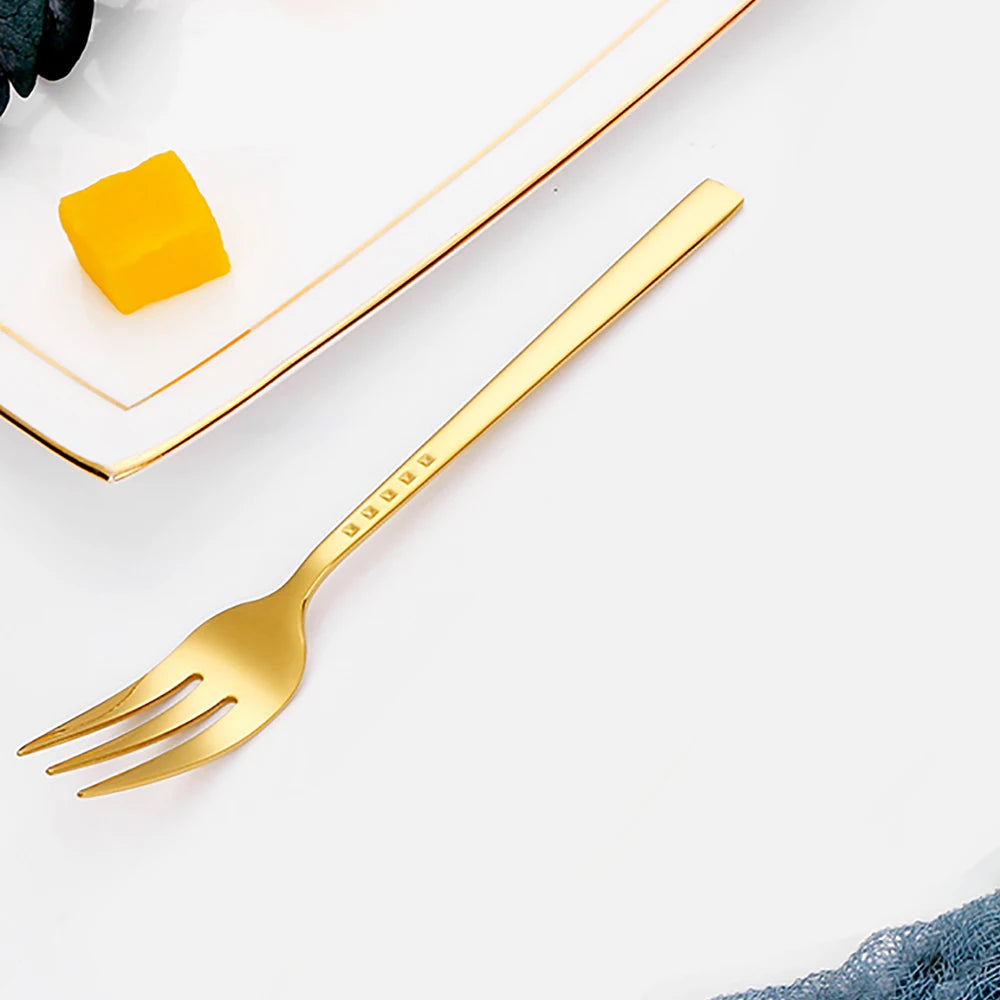 4/6/12Pcs Black Coffee Fork Stainless Steel 304 Tea Fork Set Ice Cream Cake Fruit Forks Mirror Gold Cutlery Thin Sliverware