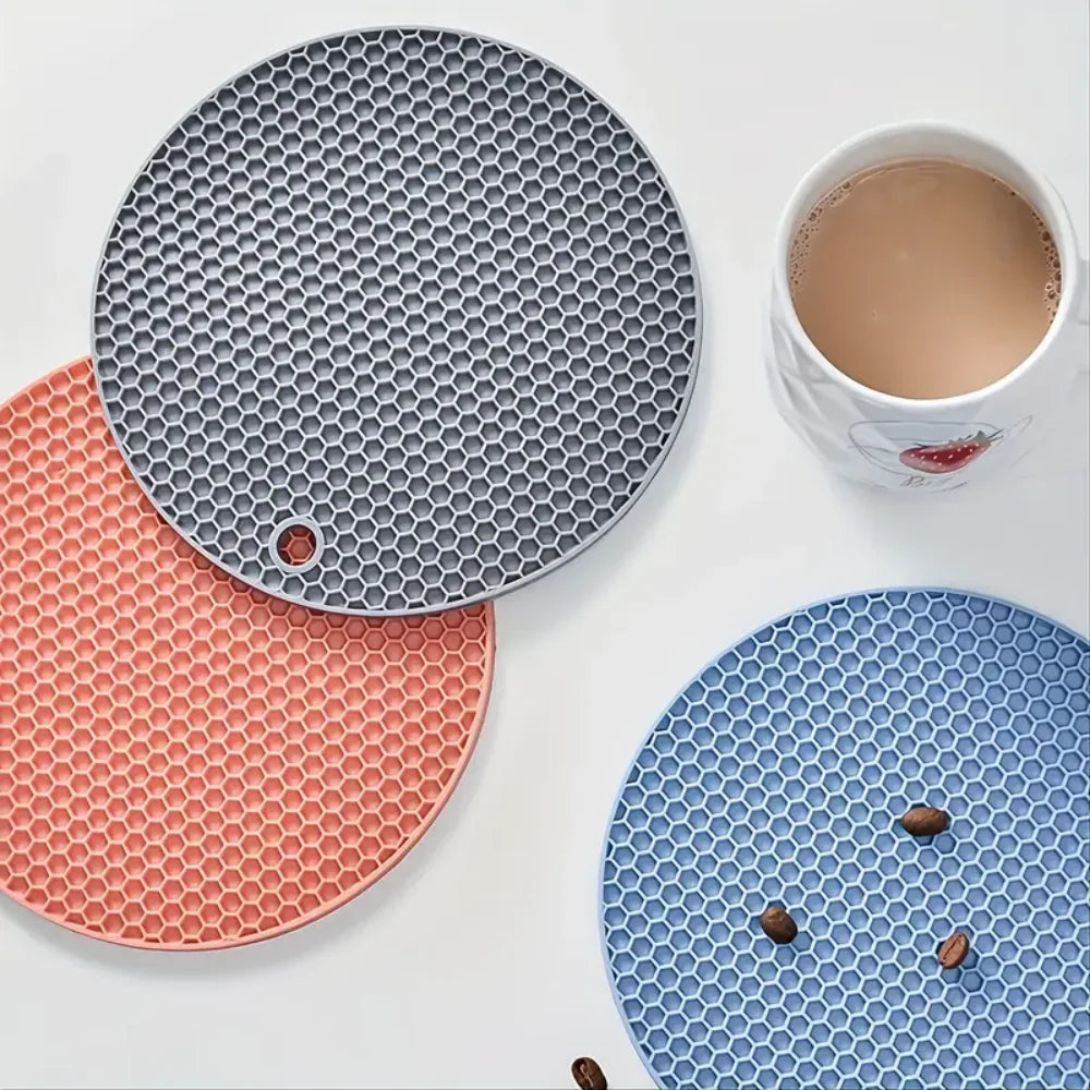 Silicone Heat Resistant Mats, Non-Slip Round Kitchen Pot Pads, Countertop Protector, Cup Coasters for Home Kitchen Accessories