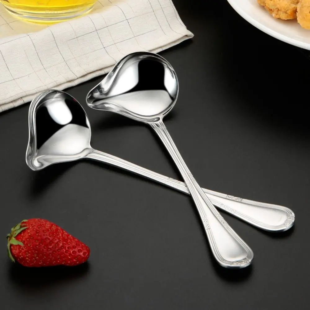 1/2pcs Silver Saucier Sauce Soup Scoop 7.87*2.91 Inch Stainless Steel Household Spoon Set Creative Duckbill Scoop Kitchen