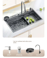 Waterfall Kitchen Sink Nanometer 304 Stainless Steel Large Single Slot Kitchen Accessories Waterfall Faucet Vegetable Basin