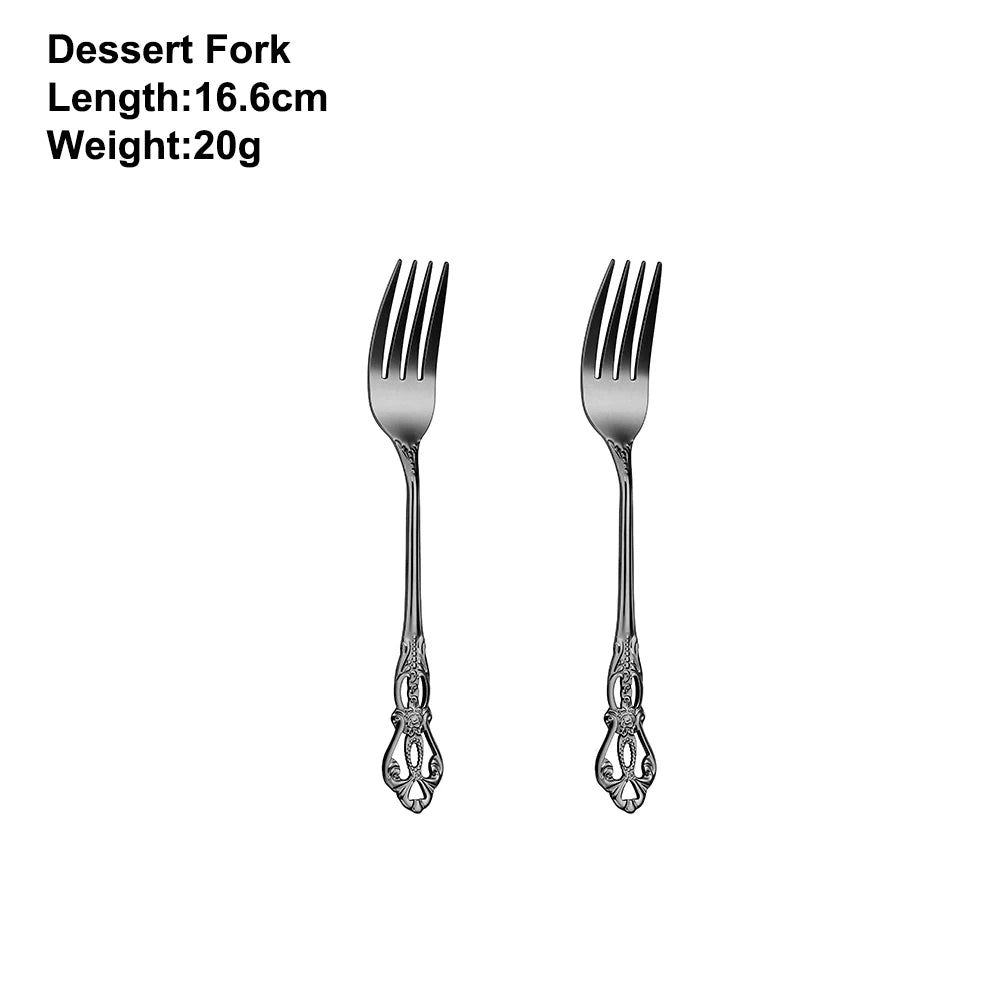 2/4/6/12Pcs Dessert Forks Gold Fruit Fork Stainless Steel Sliver Tableware Cake Snack Salad Fork Mirror Western Black Cutlery