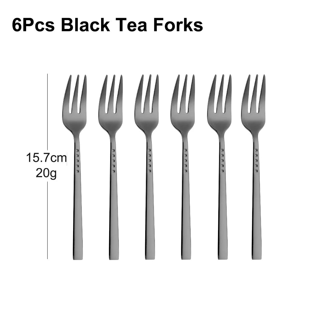 4/6/12Pcs Black Coffee Fork Stainless Steel 304 Tea Fork Set Ice Cream Cake Fruit Forks Mirror Gold Cutlery Thin Sliverware