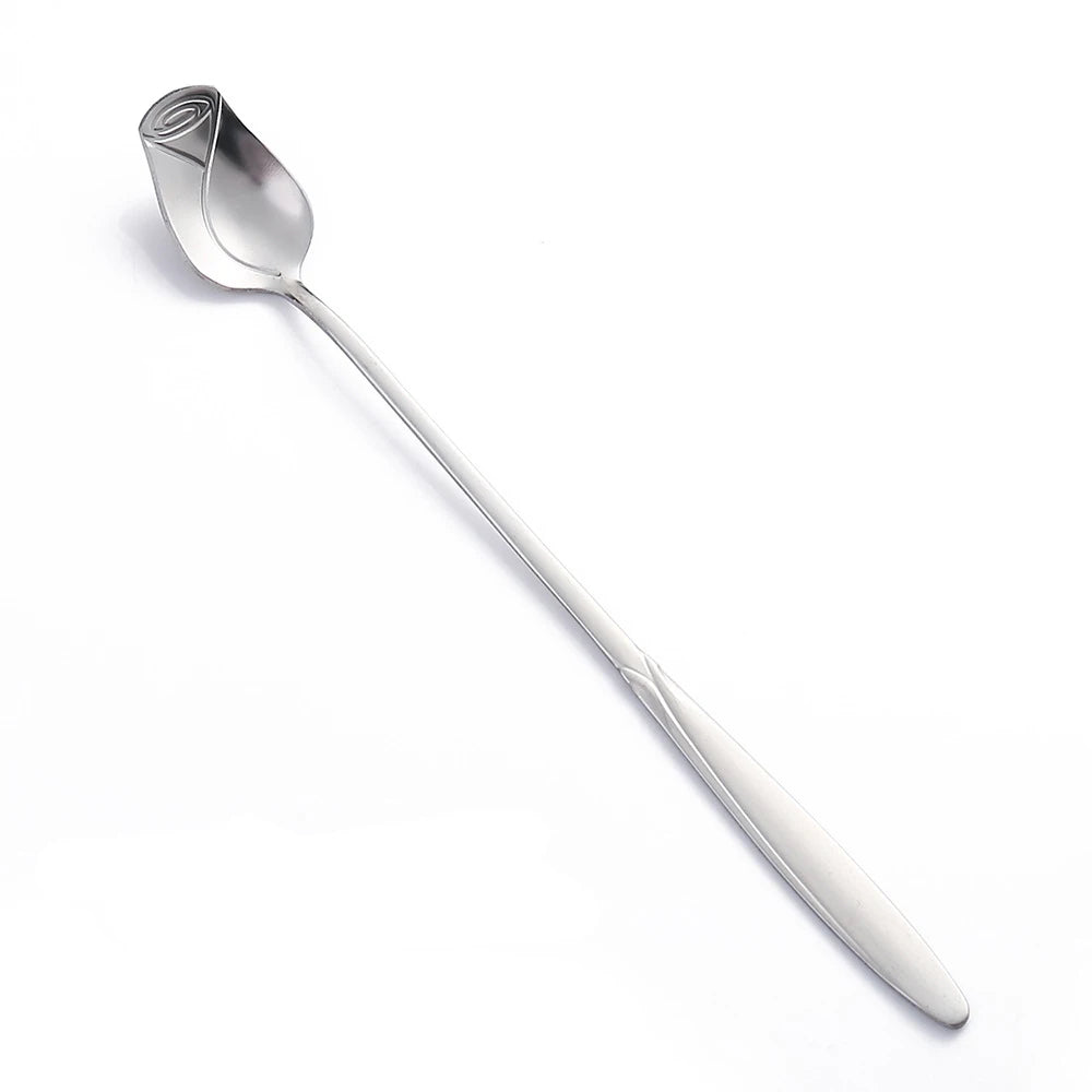 Long Handle Teaspoon Stainless Steel Rose Mixing Spoon Unusual Teaspoons for Dessert Honey Salad Tea Coffee Spoons New Year Gift