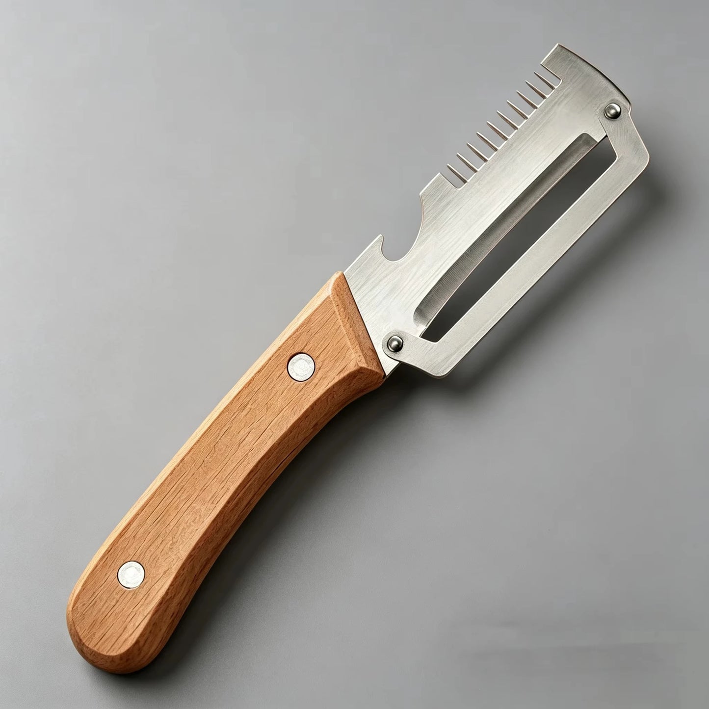 Wooden Handle Stainless Steel Peeler, Multi-Functional Kitchen Gadget for Fruits Vegetables Peeling Slicing, Durable & Smooth