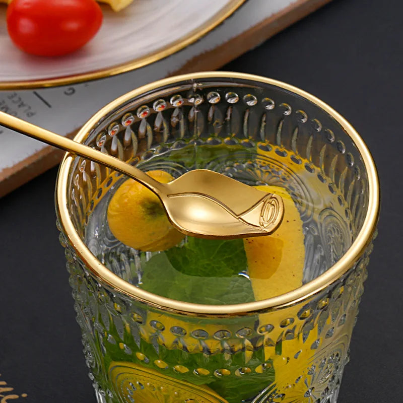 Long Handle Teaspoon Stainless Steel Rose Mixing Spoon Unusual Teaspoons for Dessert Honey Salad Tea Coffee Spoons New Year Gift