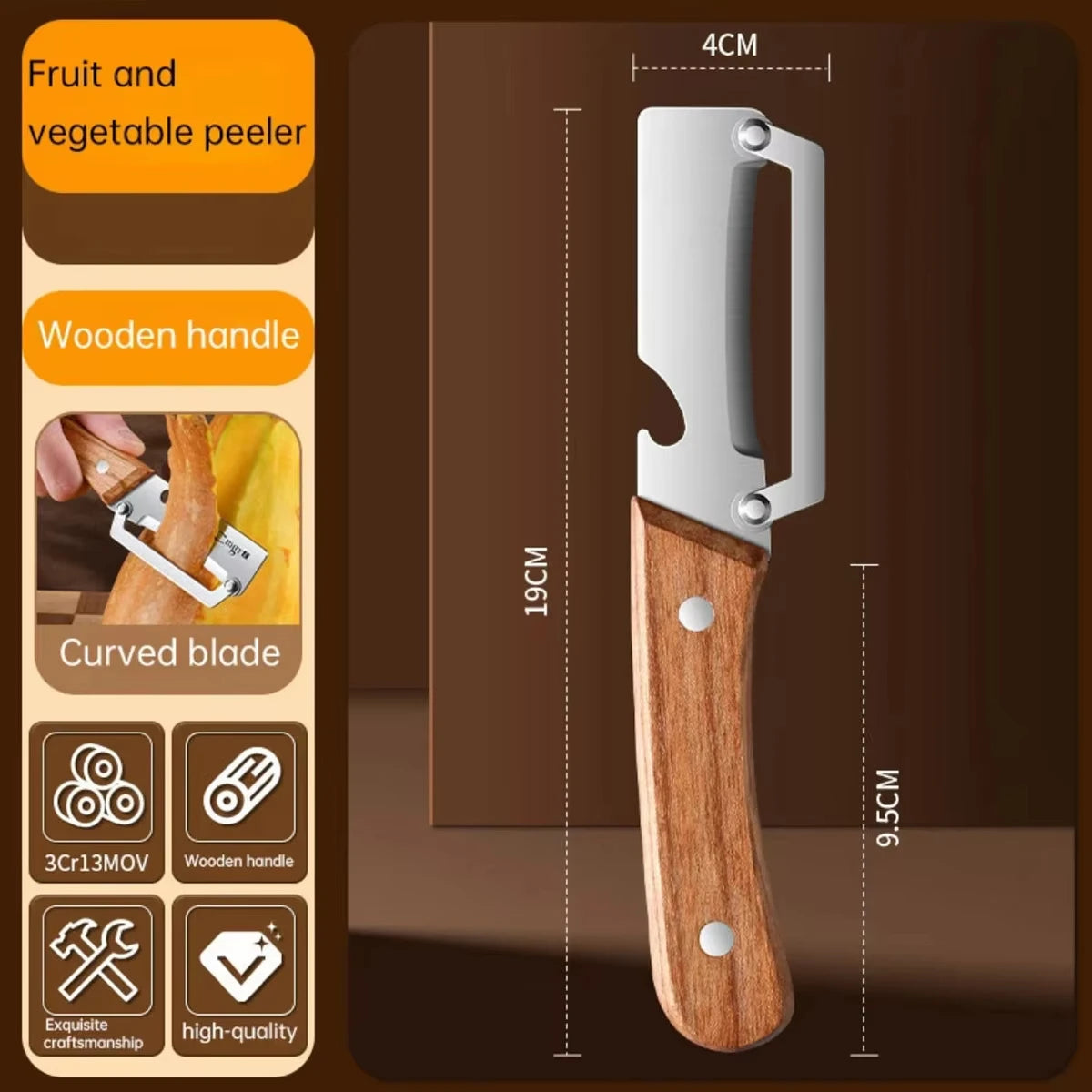 Stainless Steel Peeler Wooden Handle Durable Smooth Multi-function Kitchen Tool Fruit Vegetable Peeling Slicing
