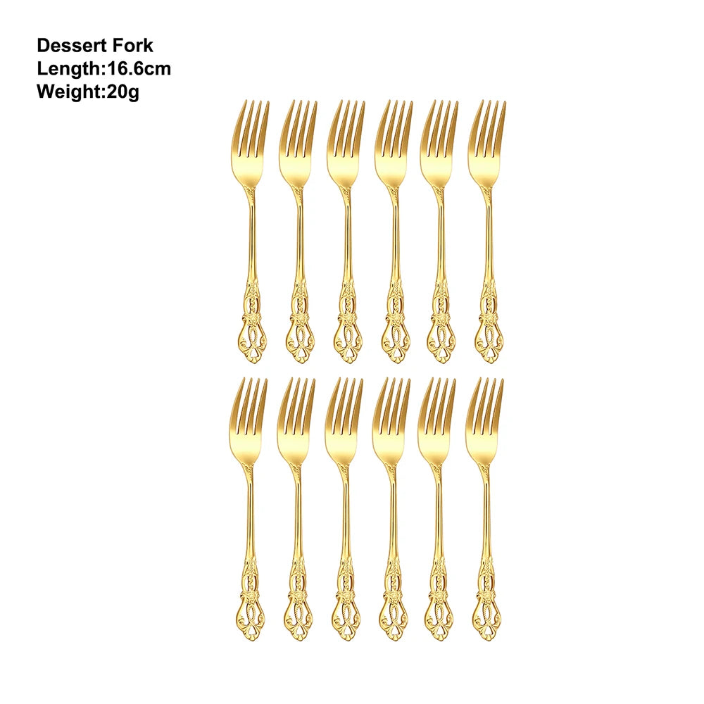 2/4/6/12Pcs Dessert Forks Gold Fruit Fork Stainless Steel Sliver Tableware Cake Snack Salad Fork Mirror Western Black Cutlery