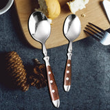 Classic Elegant Stainless Steel Cutlery Set Simulated Redwood Fork Spoon Knife Full Dinning Fork Steak Knife Teaspoon Creative