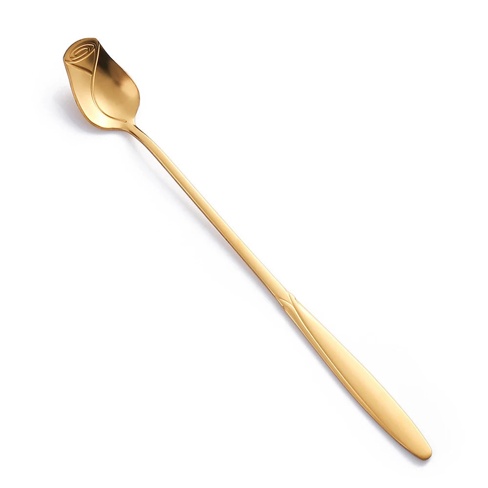 Long Handle Teaspoon Stainless Steel Rose Mixing Spoon Unusual Teaspoons for Dessert Honey Salad Tea Coffee Spoons New Year Gift