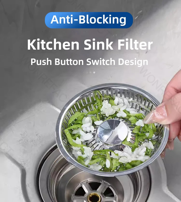 Kitchen Sink Drainage Filter Detachable Sink Food Catcher Sink Strainer Stopper Combo Pop-up Sink Filter Embedded Filter Basket