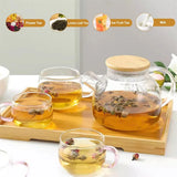 1/1.8L Glass Teapot Bamboo Lid 1pack Glass Tea Kettle with Removable Filter Spout for Loose Leaf、Fruit Tea and Fragrant Tea